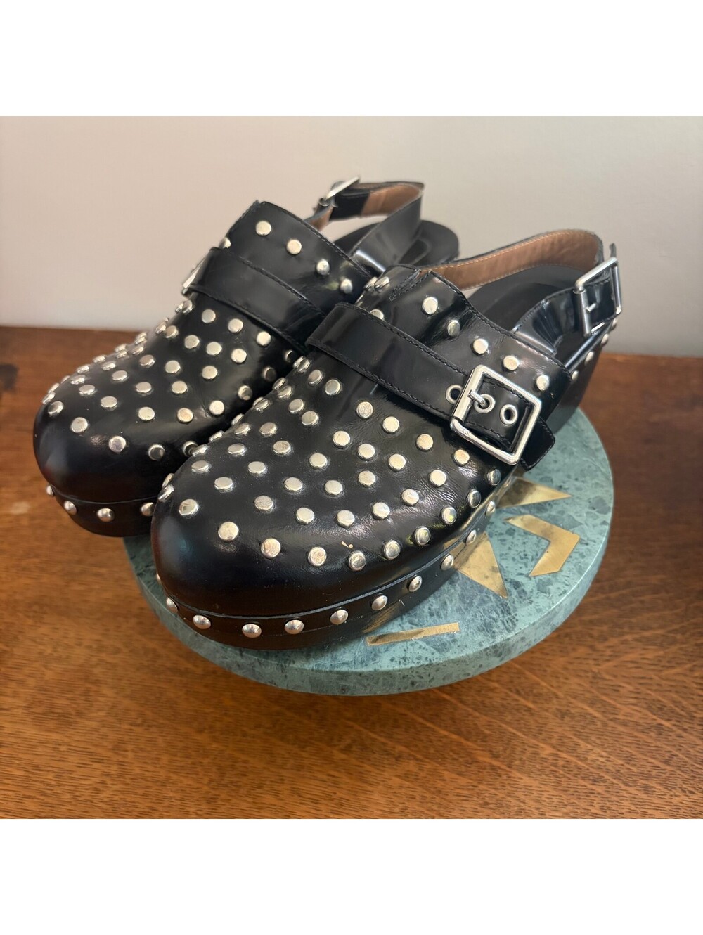 Twinset Simona Barbieri Black Studded Platform Slingback Clogs Size 39 8.5